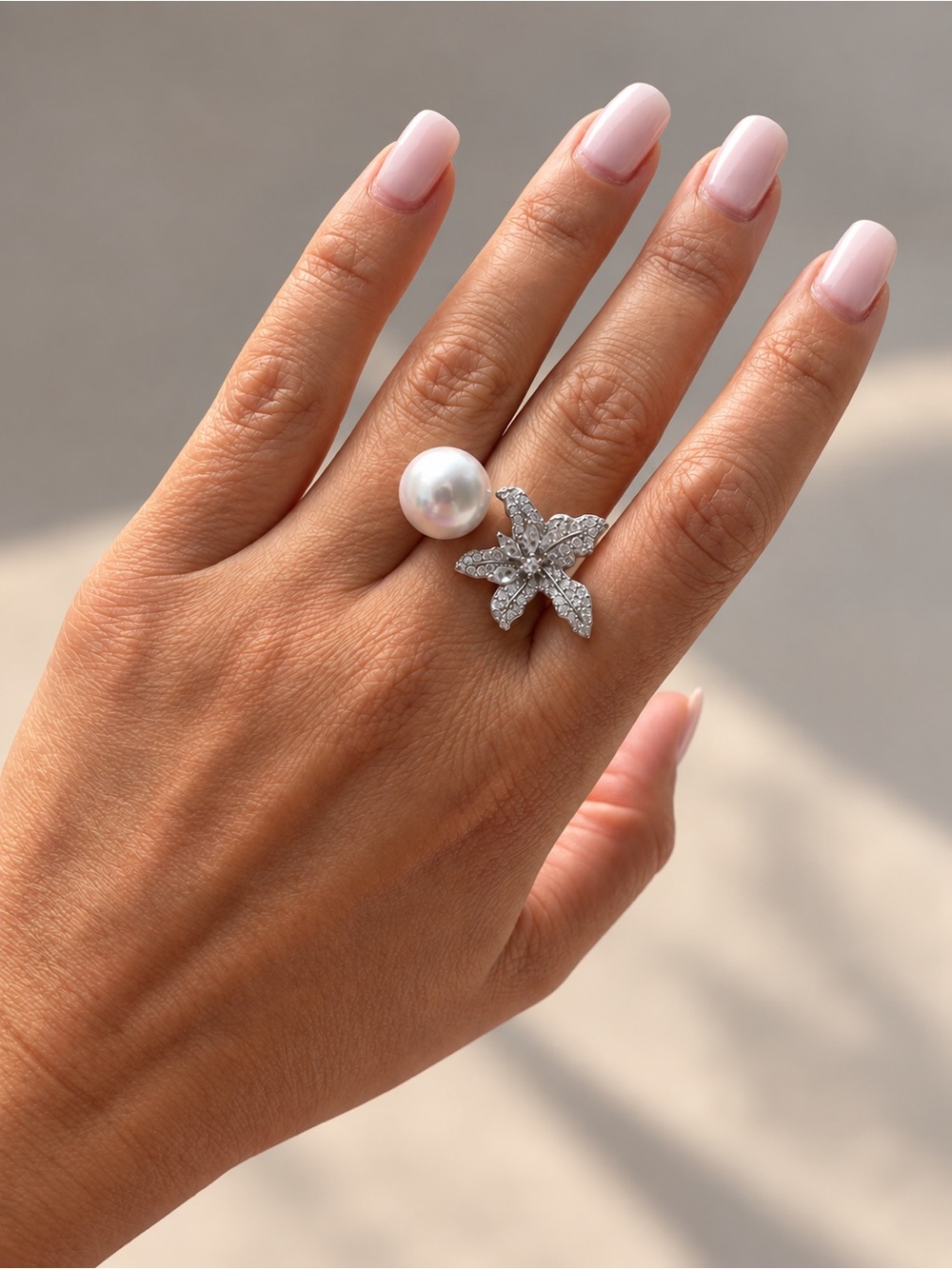 Elegant Floral Pearl Ring